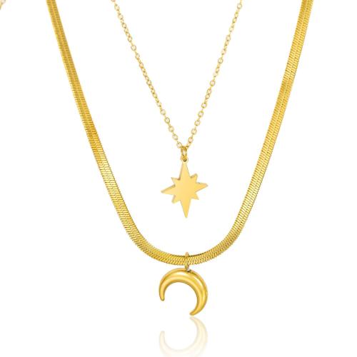 ステンレス鋼のジュエリーネックレス, 304ステンレススチール, メッキ, ダブルレイヤー & ファッションジュエリー & 女性用, 金色, 長さ:約 40 センチ, 売り手 パソコン