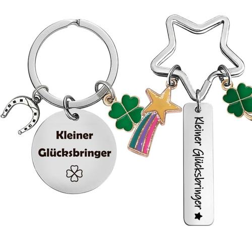 Stainless Steel Key Chain, 304 Stainless Steel, with Zinc Alloy, polished, Unisex & carved & enamel, Long bar 12*50mm, round plate 30mm, ring 30mm 