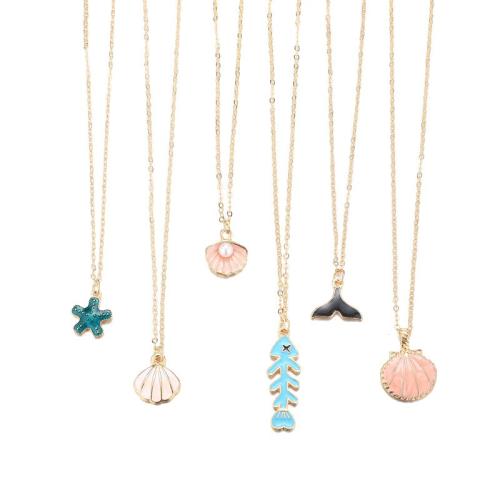 Enamel Zinc Alloy Necklace, with Plastic Pearl, plated, 6 pieces & fashion jewelry & for woman 