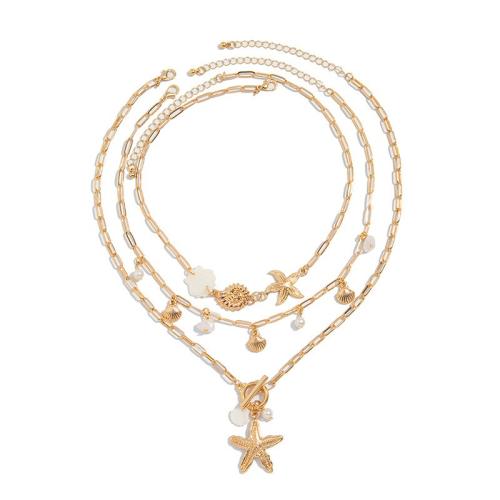 Collier de mode Multi couche, alliage de zinc, avec Gemme synthétique & plastique & perle de plastique, Placage, trois pièces & bijoux de mode & pour femme, plus de couleurs à choisir, Vendu par fixé