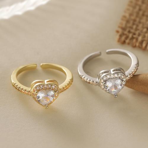 Anillo de dedo de cobre amarillo zirconia pavimenta Cubic, metal, Corazón, chapado, Joyería & micro arcilla de zirconia cúbica, más colores para la opción, Vendido por UD