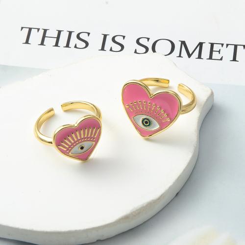 Messing Fingerring, plattiert, Modeschmuck & Emaille, Rosa, frei von Nickel, Blei & Kadmium, 21x17.4x20.9mm, verkauft von PC