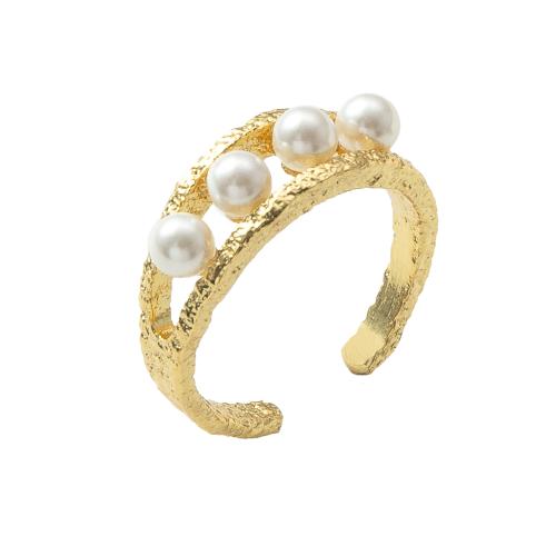 Messing Fingerring, mit Kunststoff Perlen, plattiert, Modeschmuck, goldfarben, frei von Nickel, Blei & Kadmium, 20.7x7.36x23.1mm, verkauft von PC