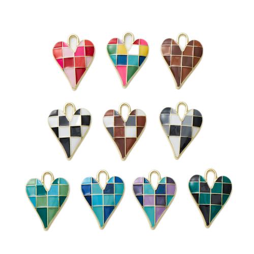 Zinc Alloy Enamel Pendants, Heart, gold color plated, DIY 