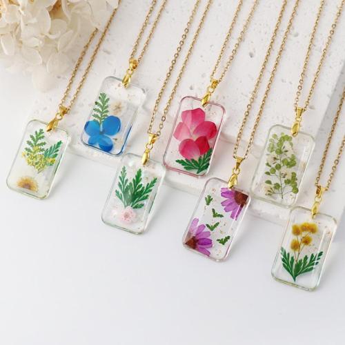 Resin Necklace, with 304 Stainless Steel Chain & Dried Flower, fashion jewelry & for woman Approx 41-50 cm 