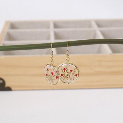 Zinc Alloy Drop Earring, with Dried Flower & Resin & 304 Stainless Steel, epoxy gel, fashion jewelry & for woman 