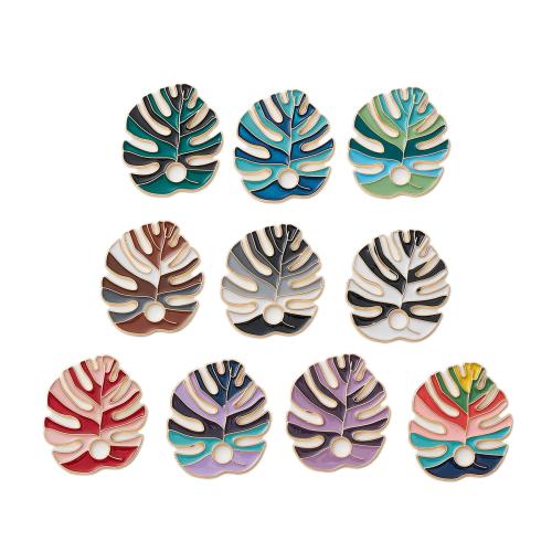 Zinc Alloy Enamel Pendants, Leaf, gold color plated, DIY 