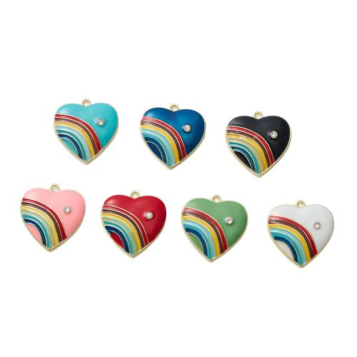 Zinc Alloy Enamel Pendants, Heart, gold color plated, DIY & with rhinestone 
