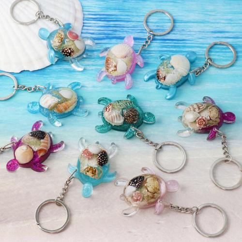 Resin Key Clasp, with Trumpet Shell & Iron, Turtle, epoxy gel, DIY 