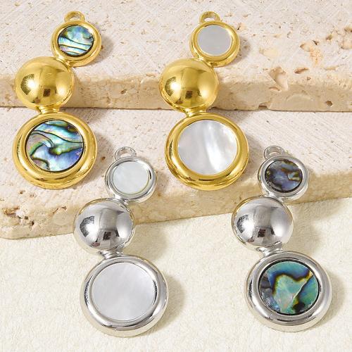 304 Stainless Steel Pendant, with White Shell & Abalone Shell, plated, DIY 