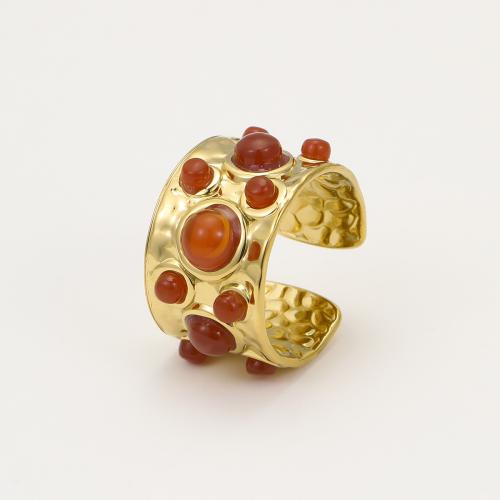 Edelstein Edelstahl Fingerring, 304 Edelstahl, mit Edelstein & Kunststoff Perlen, plattiert, Modeschmuck & verschiedene Stile für Wahl, keine, verkauft von PC