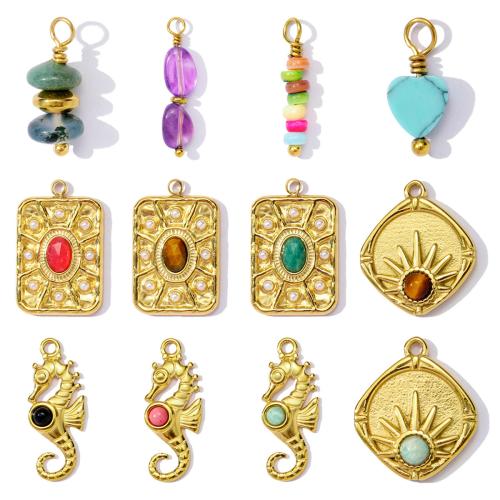 Titanium Steel Pendants, with Gemstone & Plastic Pearl, plated, DIY 