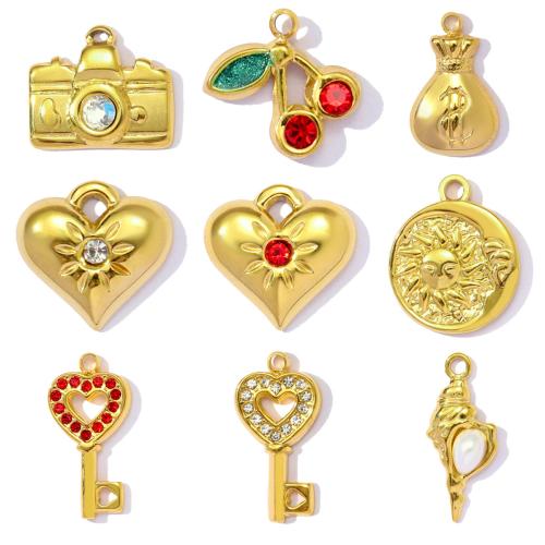 Titanium Steel Pendants, with Plastic Pearl, plated, DIY & with rhinestone 