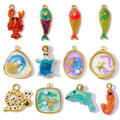 Titanium Steel Pendants, with Plastic Pearl, plated, DIY & enamel & with rhinestone 