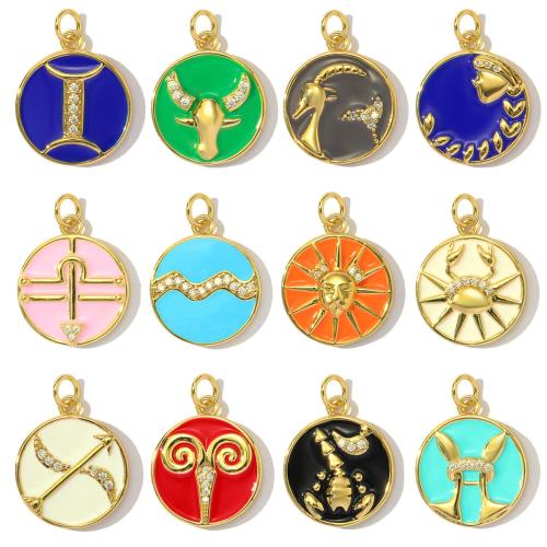 Cubique Pendentif en laiton zircon pavent, Rond, Placage, Glaçure en porcelaine & DIY & pavé de micro zircon & émail, plus de couleurs à choisir Vendu par sac