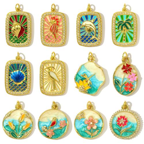 Cubique Pendentif en laiton zircon pavent, Placage, DIY & pavé de micro zircon & émail, plus de couleurs à choisir Vendu par sac