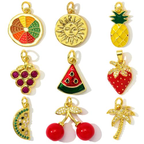 Cubique Pendentif en laiton zircon pavent, fruitcéréale, Placage, DIY & pavé de micro zircon & émail, plus de couleurs à choisir Vendu par sac