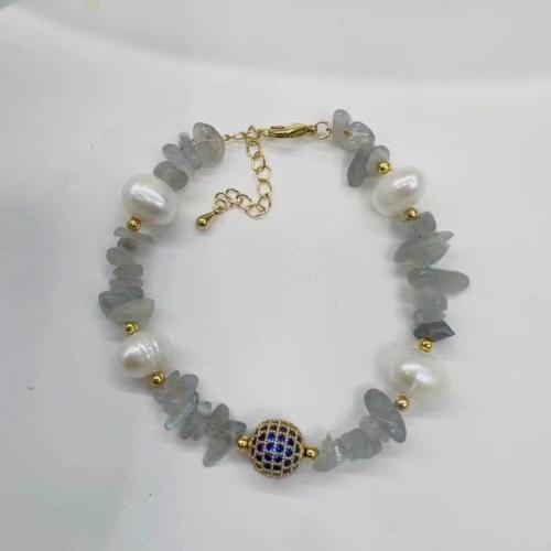 Edelstein-Span-Armbänder, Kunststoff Perlen, mit Edelstein & Zinklegierung, handgemacht, verschiedene Stile für Wahl & für Frau, Länge:ca. 6-10 ZollInch, verkauft von PC