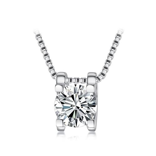 Argent sterling 925 collier, chaîne de boîte & pour femme & avec strass Environ 16-20 pouce, Vendu par PC