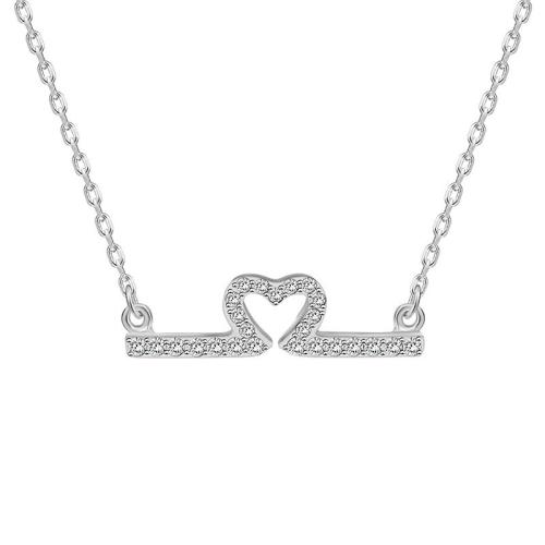 Argent sterling 925 collier, coeur, pour femme & avec strass Environ 16-20 pouce, Vendu par PC