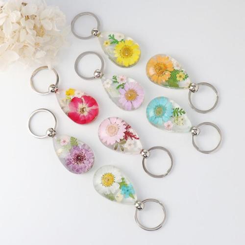 Resin Key Clasp, with Dried Flower & Iron, Teardrop, epoxy gel, DIY 