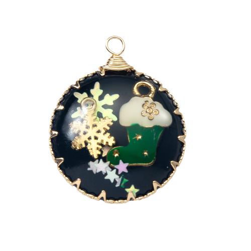 Resin Pendant, with Brass, Round, DIY 