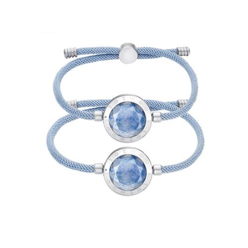 304 Stainless Steel Couple Bracelet, with Aventurine & Polyester Cord, Bluetooth connecting & for couple, blue Approx 6-10 Inch 