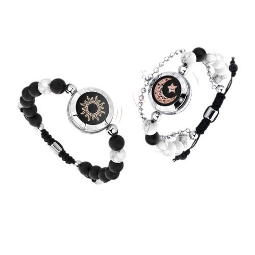 Obsidian Couple Bracelet, with Howlite & 316 Stainless Steel, Bluetooth connecting & for couple Approx 6-10 Inch 