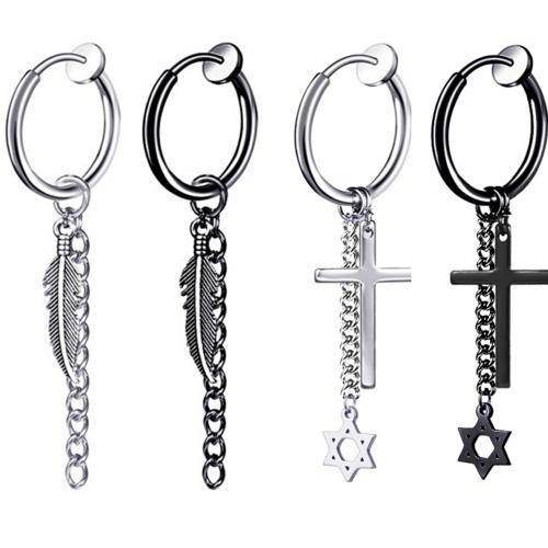 Acier inoxydable 304 Boucles d'oreilles pendantes Hoop Huggie, Placage, unisexe & styles différents pour le choix, earring length 30-40mm, circle size Vendu par PC