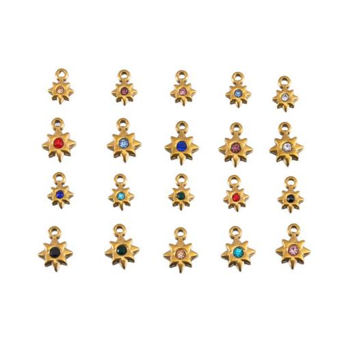 Rhinestone Stainless Steel Pendants, 304 Stainless Steel, Eight Point Star, plated, DIY & with rhinestone 