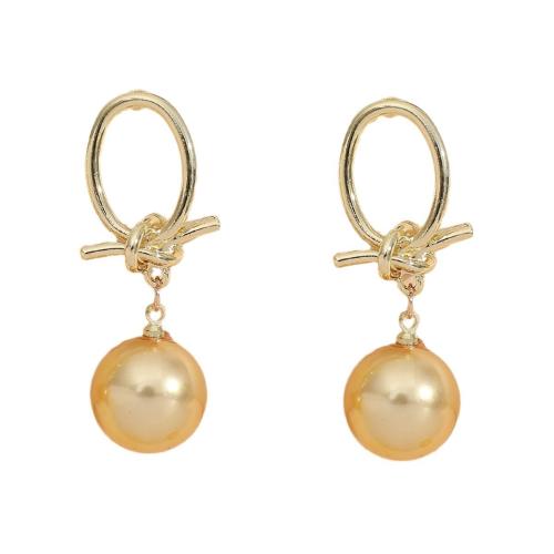 Zinc Alloy Drop Earring, with Plastic Pearl, plated, fashion jewelry & for woman, golden 