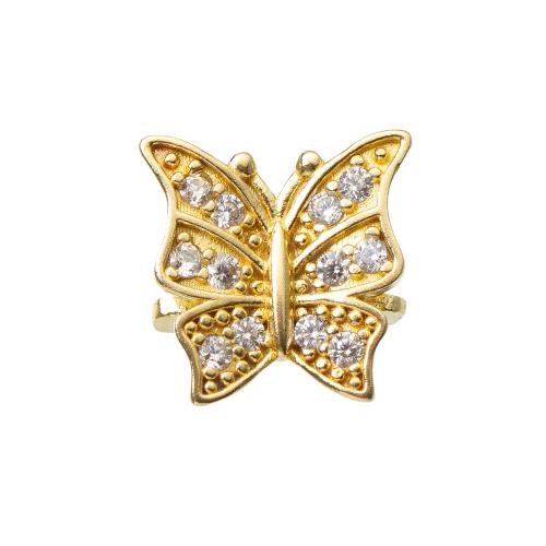 Strass Messing Anhänger, Schmetterling, plattiert, DIY & mit Strass & Doppelloch, goldfarben, 11.7x5.3x11.7mm, verkauft von PC