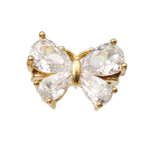 Strass Messing Anhänger, Schleife, plattiert, DIY & mit Strass & Doppelloch, goldfarben, 15.56x5.75x9.2mm, verkauft von PC