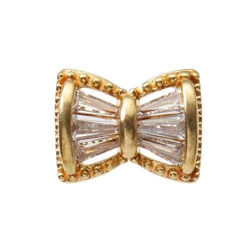 Rhinestone Brass Beads, Bowknot, plated, DIY & with rhinestone, golden 