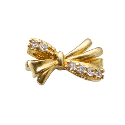 Strass Messing Anhänger, Schleife, plattiert, DIY & mit Strass & Doppelloch, goldfarben, 9.8x9.8x12.2mm, verkauft von PC