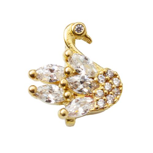 Strass Messing Anhänger, Schwan, plattiert, DIY & mit Strass & Doppelloch, goldfarben, 10.3x5.85x10.85mm, verkauft von PC