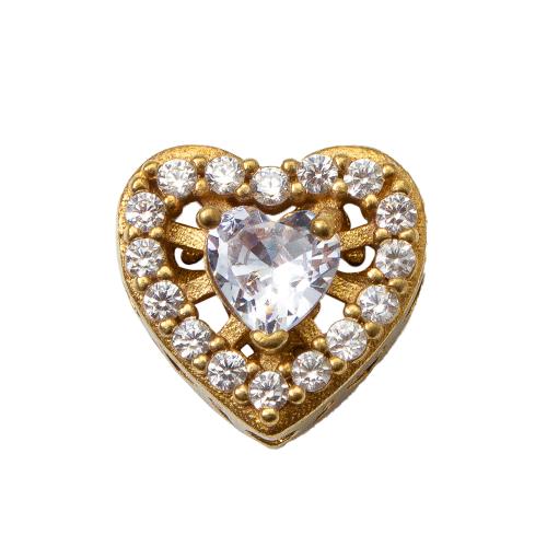 Rhinestone Brass Beads, Heart, plated, DIY & with rhinestone, golden 
