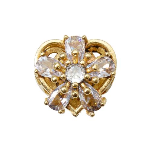 Rhinestone Brass Beads, Heart, plated, DIY & with rhinestone, golden 