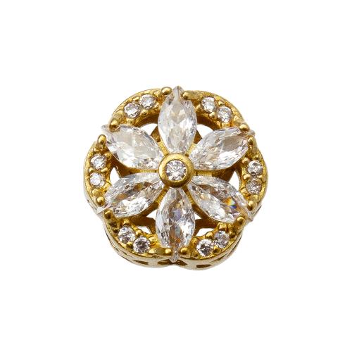 Rhinestone Brass Beads, Flower, plated, DIY & with rhinestone, golden Inner Approx 1.2mm 