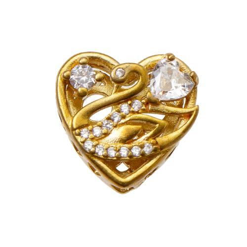 Rhinestone Brass Beads, Heart, plated, DIY & with rhinestone, golden Inner Approx 1.2mm 