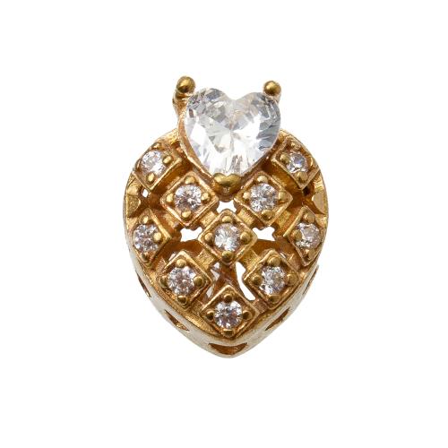 Rhinestone Brass Beads, Heart, plated, DIY & with rhinestone, golden Inner Approx 1.2mm 