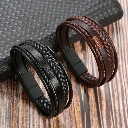 Cowhide Bracelet, with 304 Stainless Steel, handmade, multilayer & for man Approx 8.3 Inch [