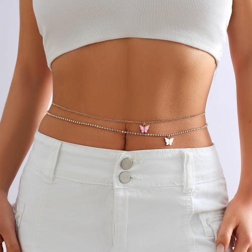 Zinc Alloy Waist Chain, with Copper Coated Iron & iron chain & Cubic Zirconia & Iron & Acrylic, fashion jewelry & for woman 