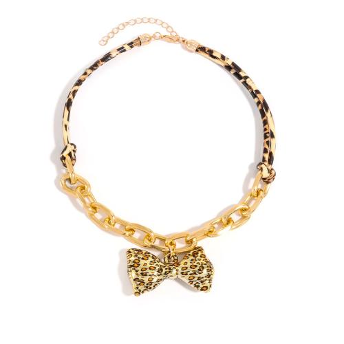 Enamel Zinc Alloy Necklace, with PU Leather, plated, fashion jewelry & for woman 