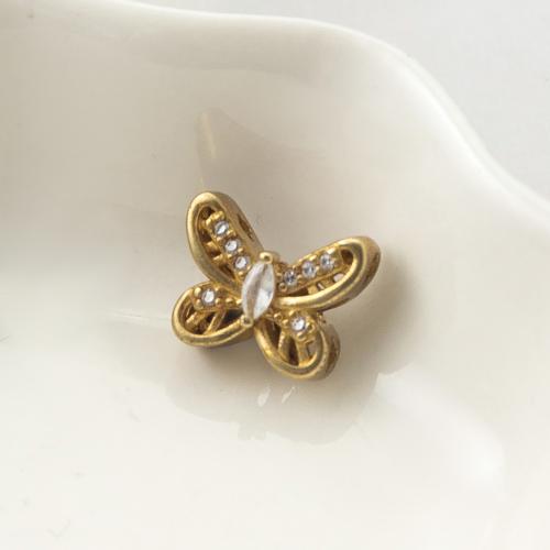 Rhinestone Brass Beads, Butterfly, plated, DIY & with rhinestone, golden Inner Approx 1.2mm 