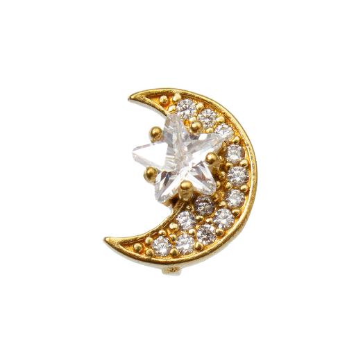 Rhinestone Brass Beads, Moon and Star, plated, DIY & with rhinestone, golden Inner Approx 1.5mm 