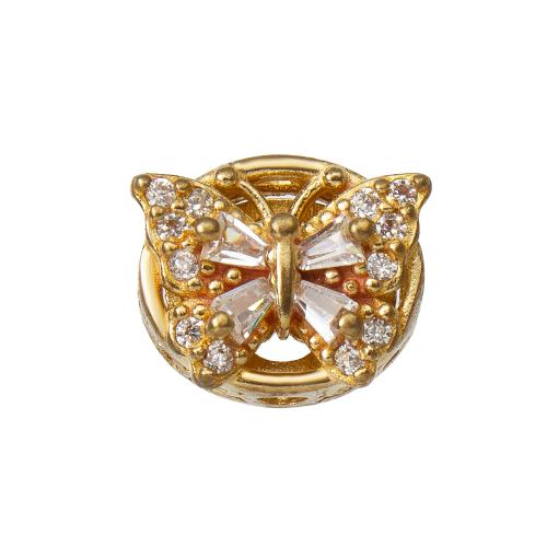 Rhinestone Brass Beads, Butterfly, plated, DIY & with rhinestone, golden Inner Approx 1.2mm 