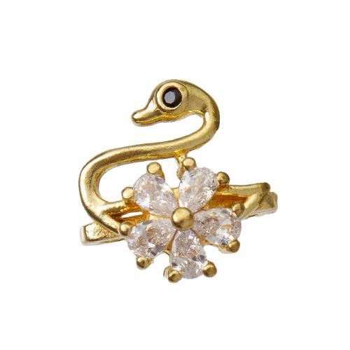 Strass Messing Anhänger, Schwan, plattiert, DIY & mit Strass & Doppelloch, goldfarben, 11.3x6.3x11.6mm, verkauft von PC