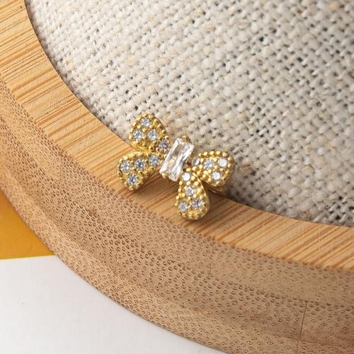 Strass Messing Anhänger, Schleife, plattiert, DIY & mit Strass & Doppelloch, goldfarben, 11.4x4.9x7.7mm, verkauft von PC