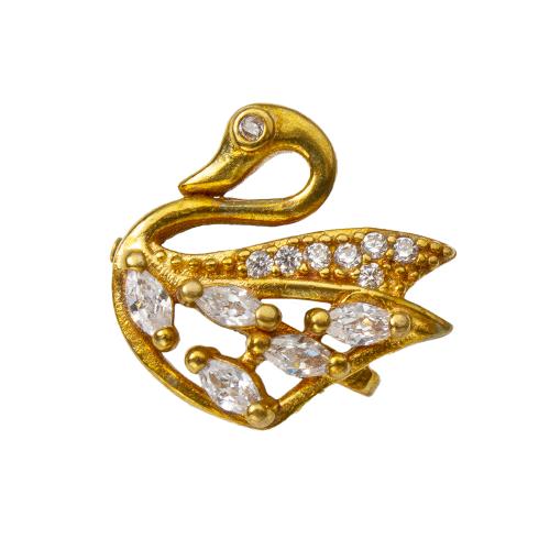 Strass Messing Anhänger, Schwan, plattiert, DIY & mit Strass & Doppelloch, goldfarben, 12.6x6.4x11.37mm, Innendurchmesser:ca. 1.2mm, verkauft von PC